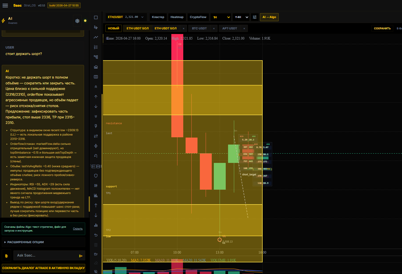 Real screenshot of the AI Terminal interface showing complex algorithmic strategy creation and big data analysis tools in a high-tech financial setting